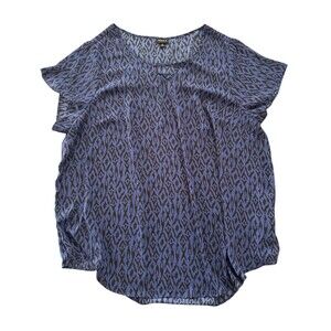 Torrid Women’s Plus 3 Black Blue Short Sleeve Geometric Print Blouse